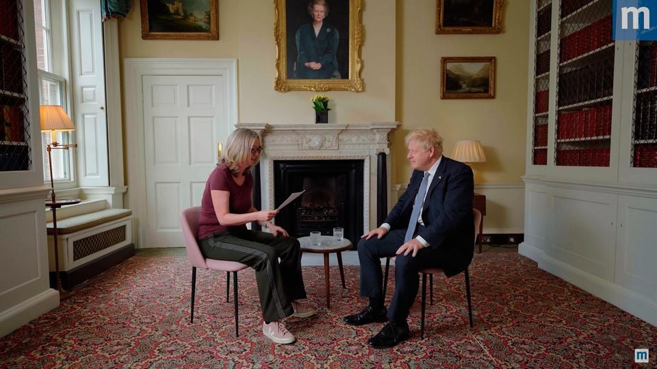 Mumsnet founder Justine Roberts interviewing then-UK Prime Minister Boris Johnson in Downing Street. Photo: Mumsnet/PA Wire